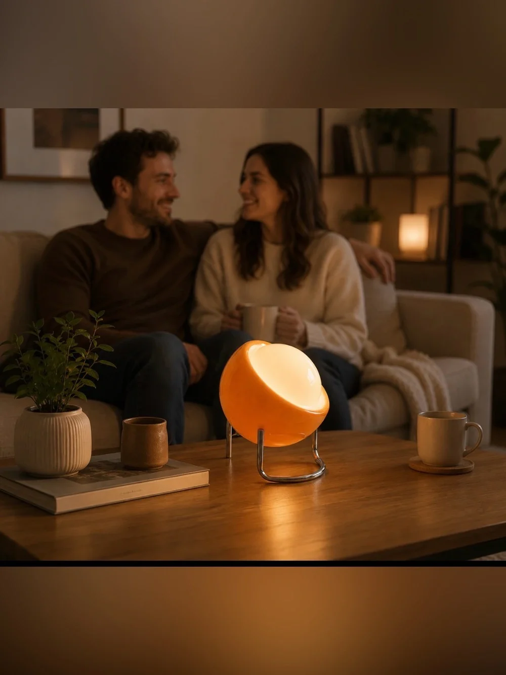 Bauhaus Lamp, Mid Century Modern Orange Table Lamp